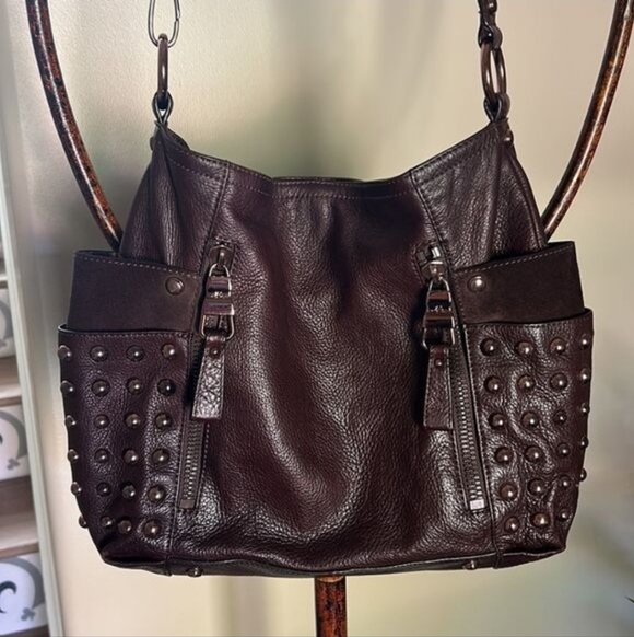 b. makowsky Handbags - b. makowsky Dark Brown Studded Hobo Bag